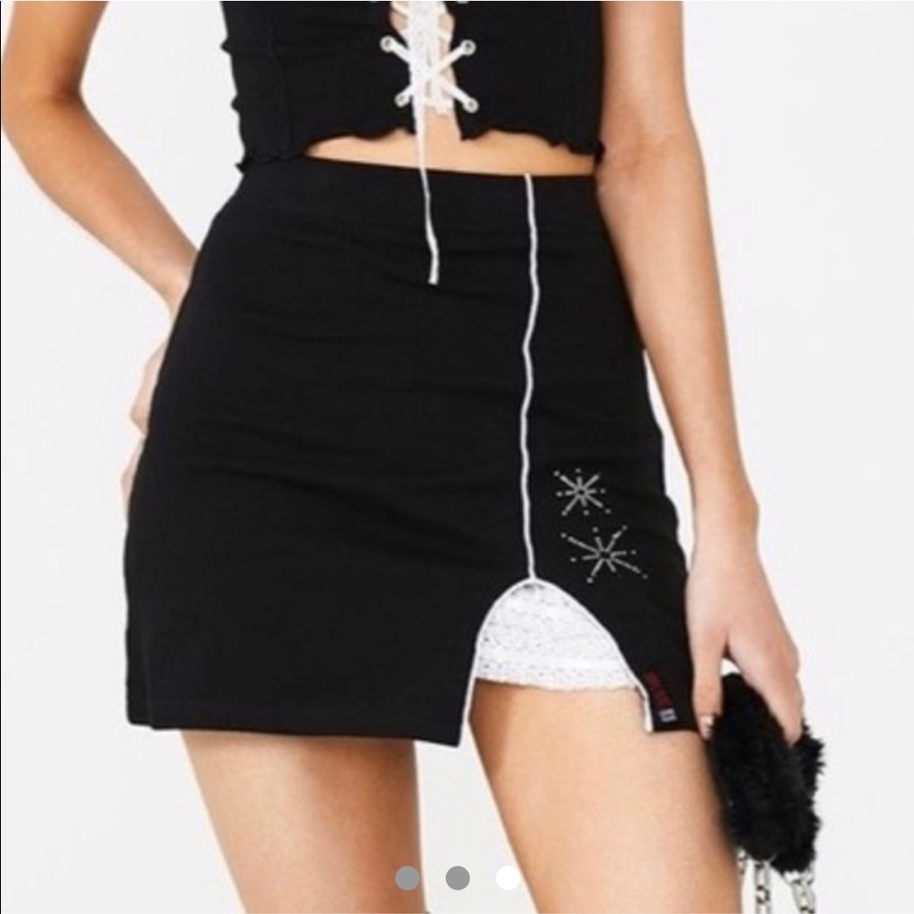 Black mini skirt white lace